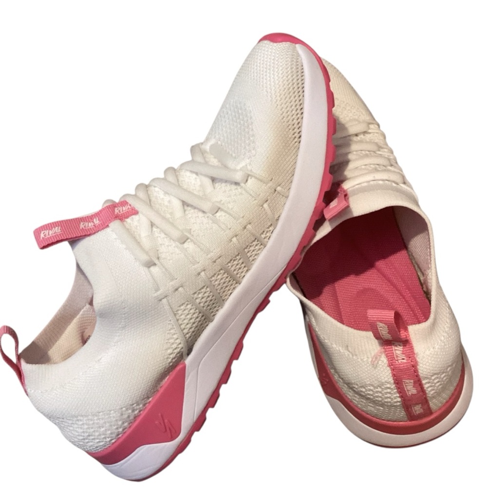 Rival Drive Slip On Athletic White & Pink Sock‎ Upper Knit Sneakers, Size 6
